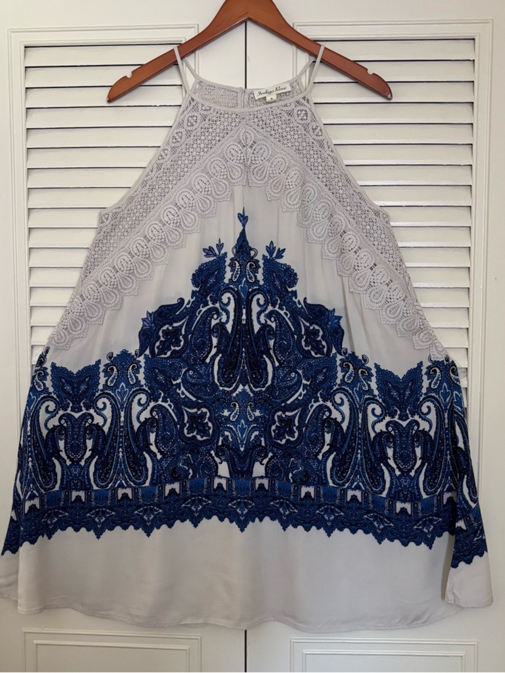 INDIGO ROSE CRAM/BLUE BOHEMIAN LACE SLEEVELESS BABYDOLL DRESS SIZE  S
